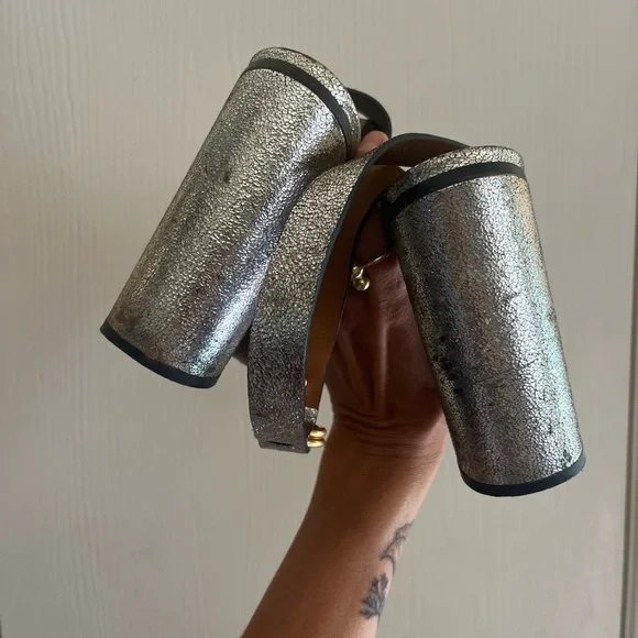 Chloè Gold Metallic 70s Leather Glam Platform Ankle Strap Sexy Disco Heels 37/7 - Picture 3 of 9